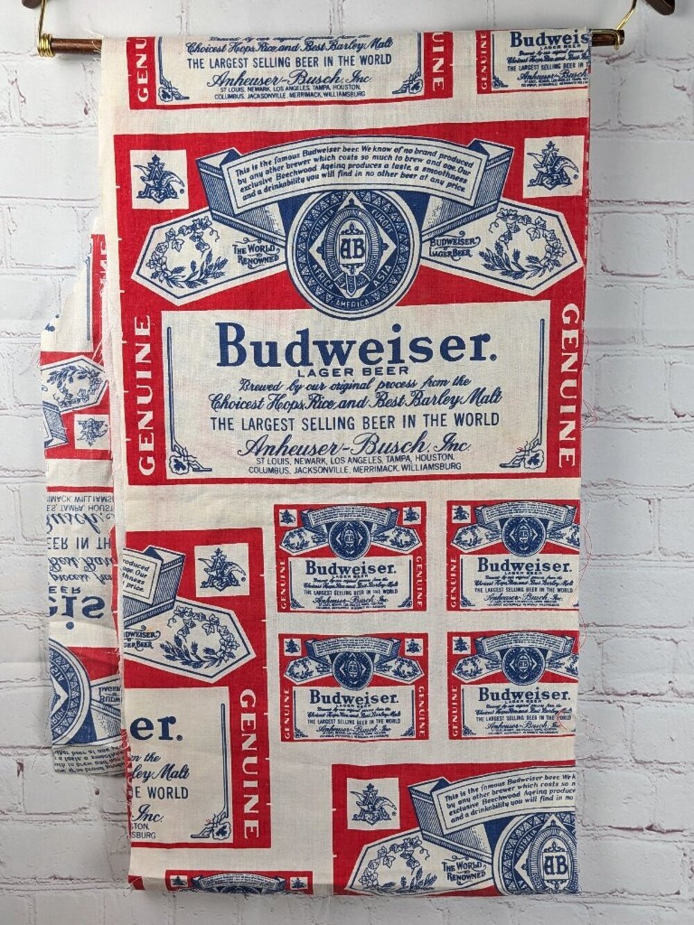 Vintage 70s Budweiser Label Fabric Scrap